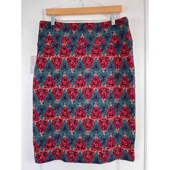 LuLaRoe Cassie Pencil Skirt Red Green Purple Triangle Geometric Print Women's XL - Picture 2 of 9